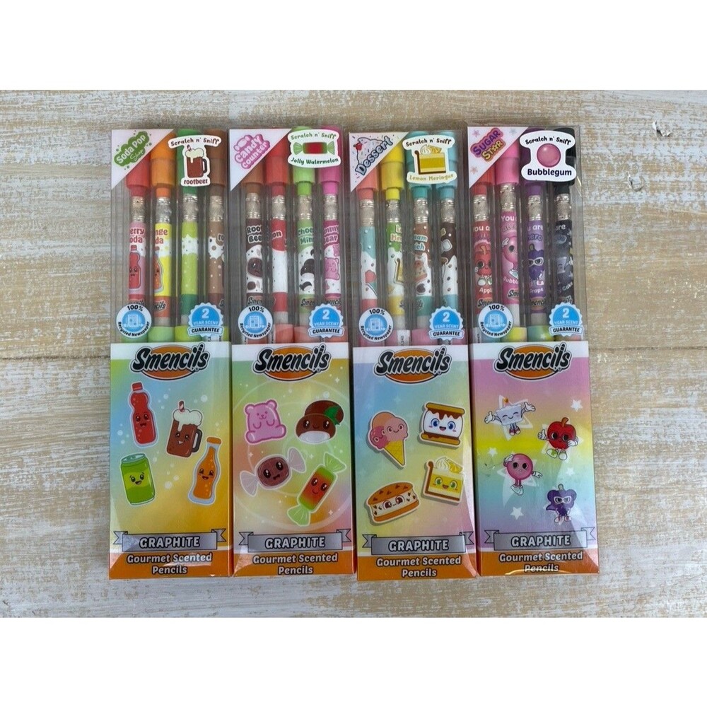 Lot of 4 (4 Packs) Gourmet Scented Scratch n Sniff Smencils #2 Graphite Pencils